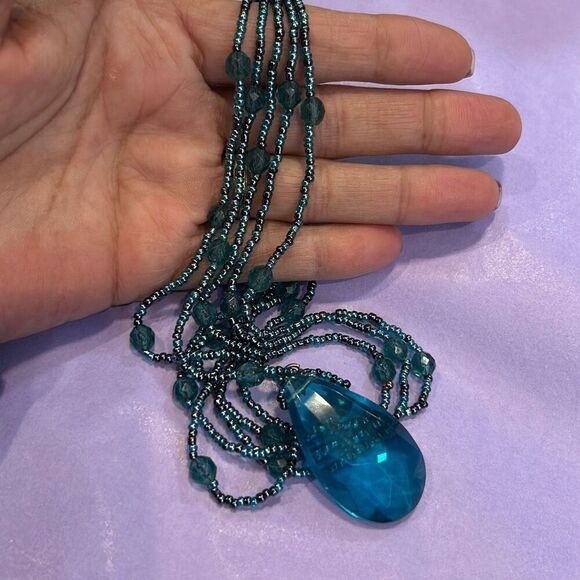 #1 Deep aqua blue acrylic beads with accenting seed beads, 15 inch choker neckla - Picture 5 of 5